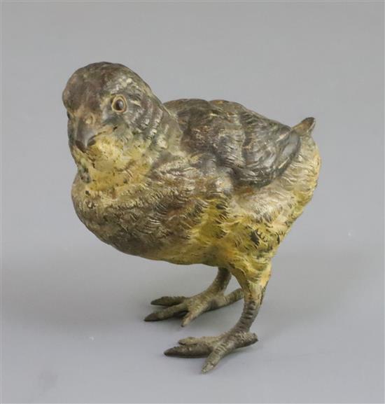 A 19th century Austrian cold painted bronze model of a fledgling, 3.5in.